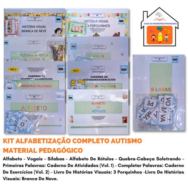 Kit Completo - Alfabetização Autismo Material Pedagógico