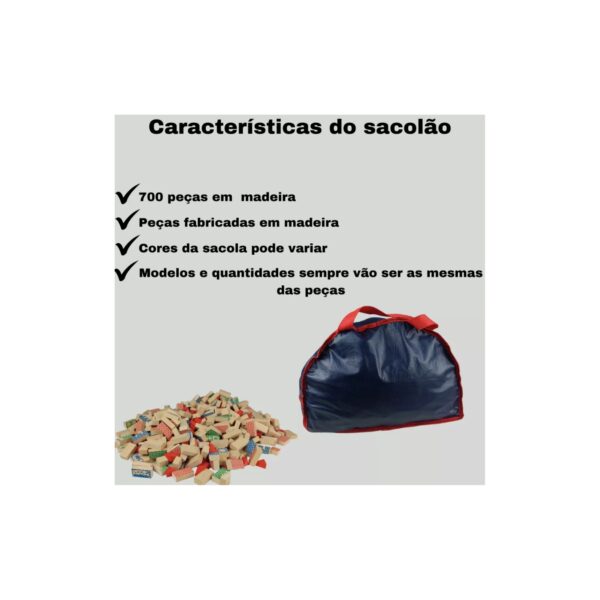 Brinquedos Blocos De Montar Sacolão Engenheiro 700 Peças Em Madeira - Image 2